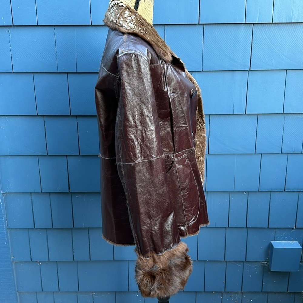 🤎🤎🤎Vintage leather rabbit fur reversible tan brown dark handmade bespoke - Picture 5 of 16